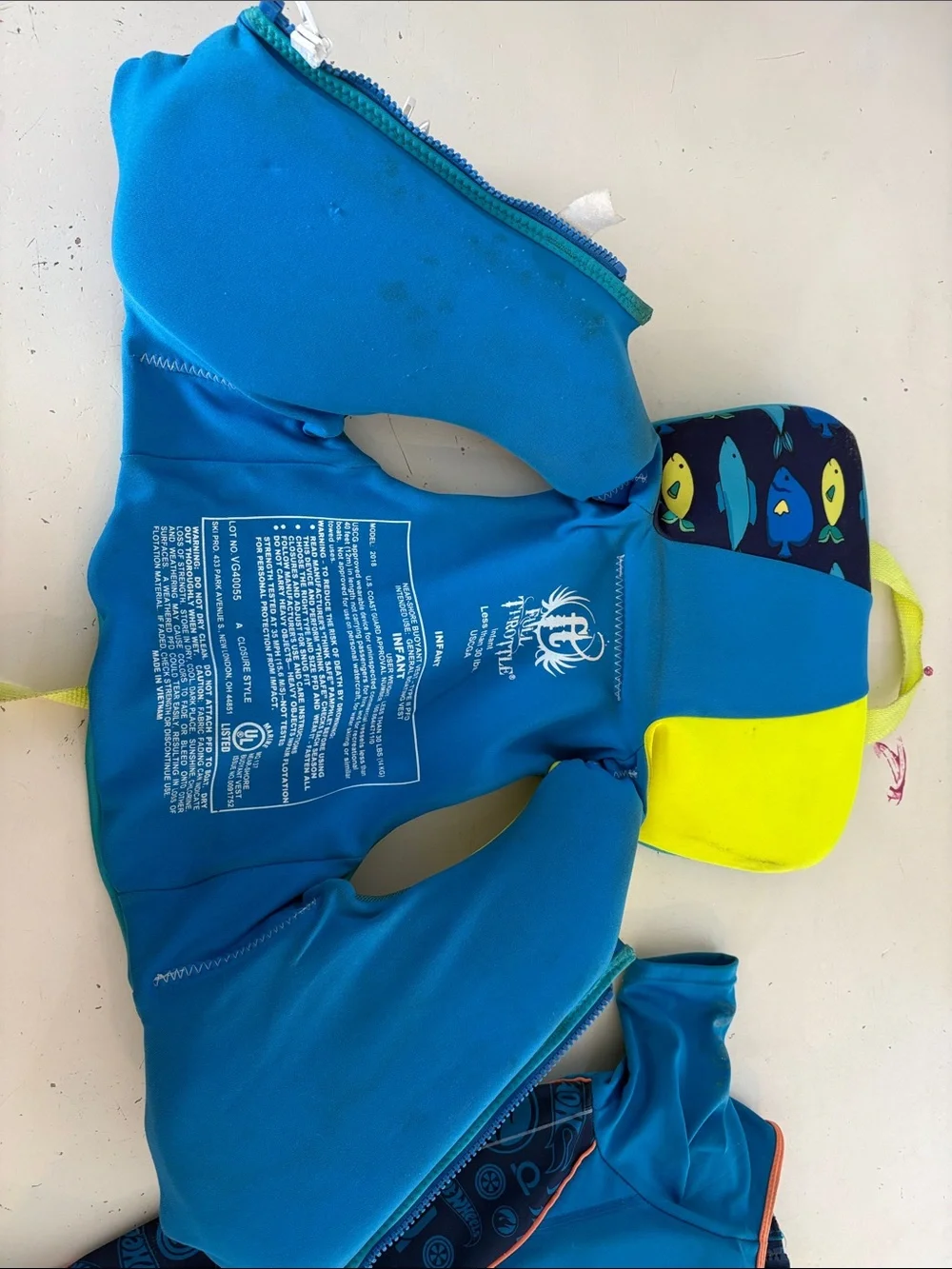 Kids Fish Print Swim Vest in Yellow, Teal & Navy